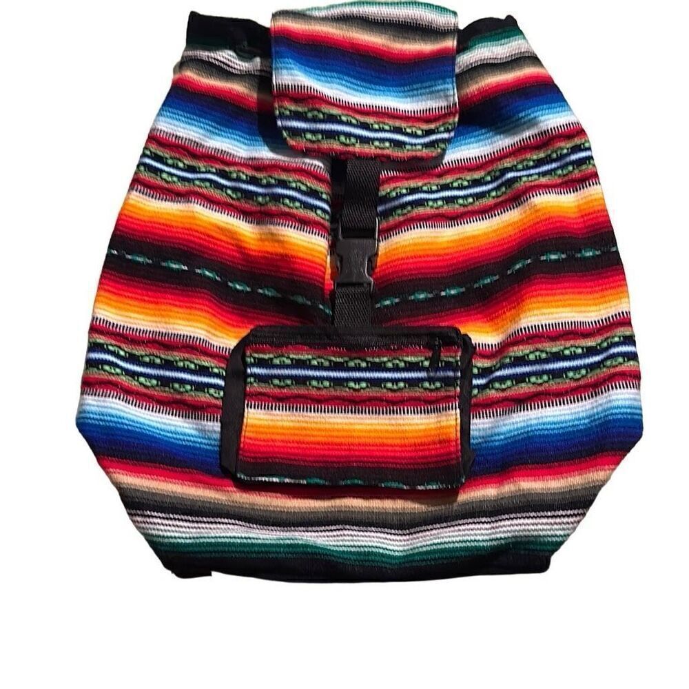 "NEW" Striped Multicolor Drawstring Tribal Peruvian Boho Backpack Unisex OS